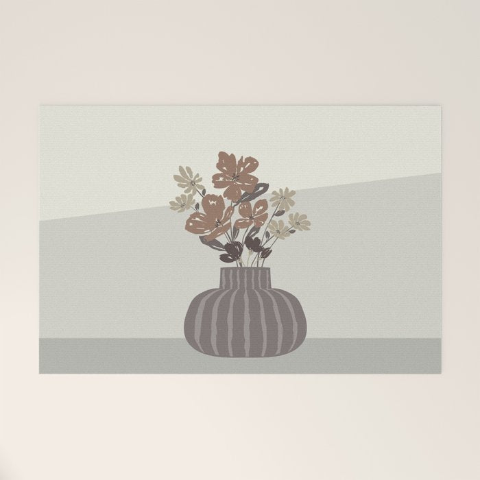 Wildflower bouquet in vase illustration - pantone brown mocha mousse Welcome Mat Gallery Image 1