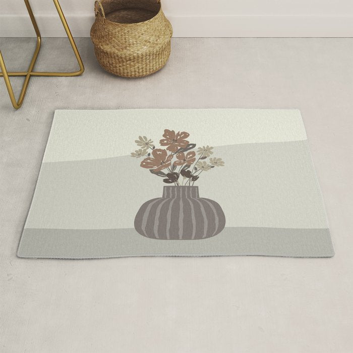Wildflower bouquet in vase illustration - pantone brown mocha mousse Rug Gallery Image 1