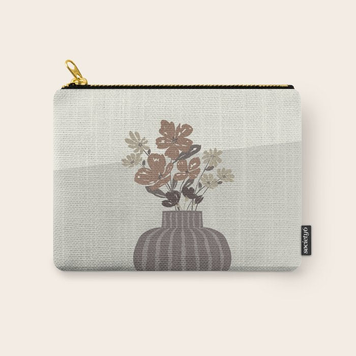 Wildflower bouquet in vase illustration - pantone brown mocha mousse Carry All Pouch Gallery Image 1