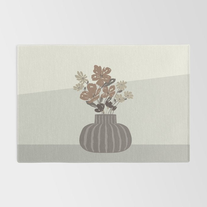 Wildflower bouquet in vase illustration - pantone brown mocha mousse Rug Gallery Image 2