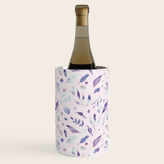 Modern blush pink navy blue purple watercolor floral Wine Chiller Gallery Image 1