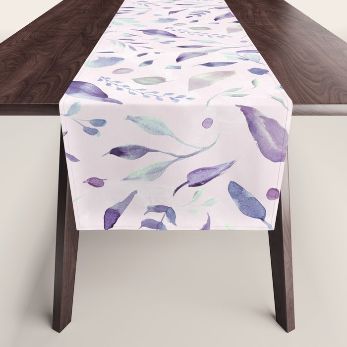 Modern blush pink navy blue purple watercolor floral Table Runner Gallery Image 1