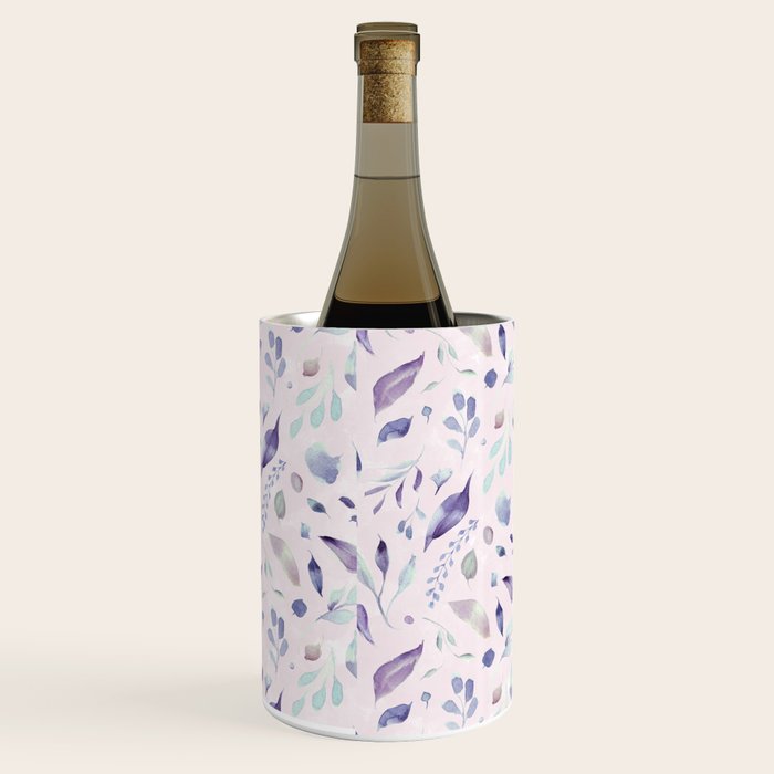 Modern blush pink navy blue purple watercolor floral Wine Chiller Gallery Image 2
