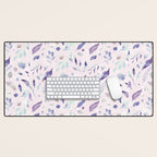 Modern blush pink navy blue purple watercolor floral Desk Mat Gallery Image 1