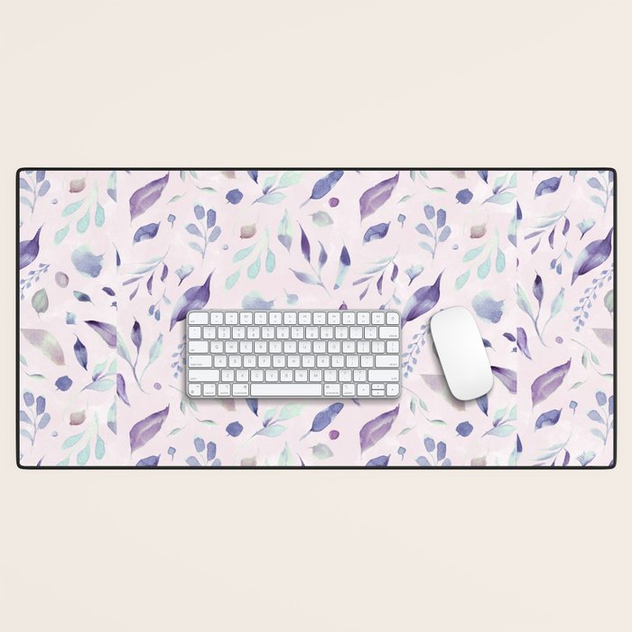 Modern blush pink navy blue purple watercolor floral Desk Mat Gallery Image 1