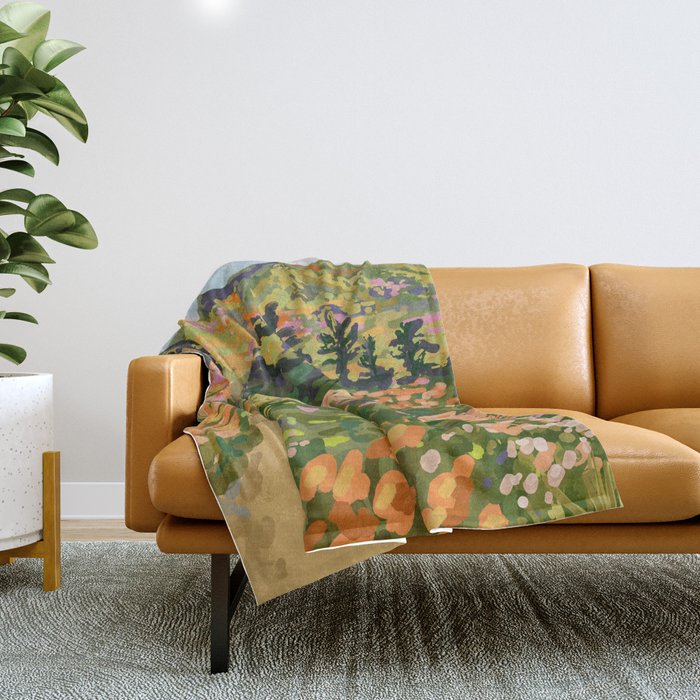 Floral Landscape illustration Throw Blanket Gallery Image 1