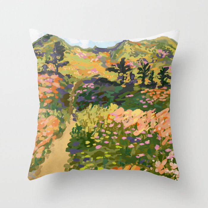 Floral Landscape illustration Throw Pillow Gallery Image 1