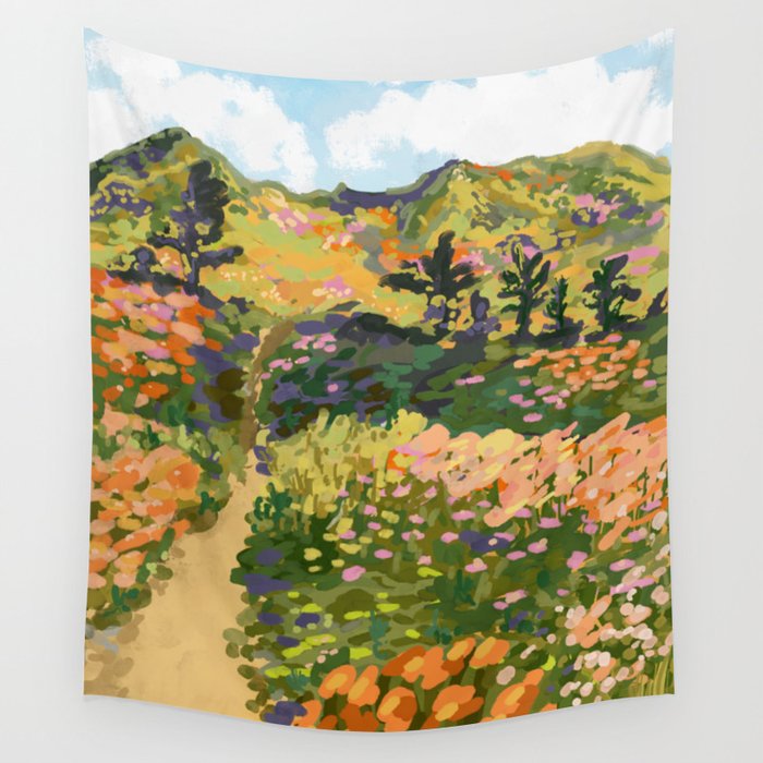 Floral Landscape illustration Wall Tapestry Gallery Image 1