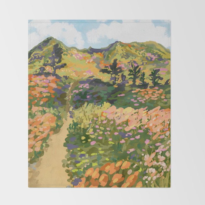 Floral Landscape illustration Throw Blanket Gallery Image 2