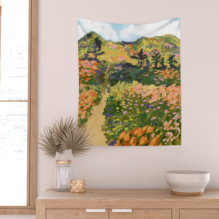 Floral Landscape illustration Wall Tapestry Gallery Image 2