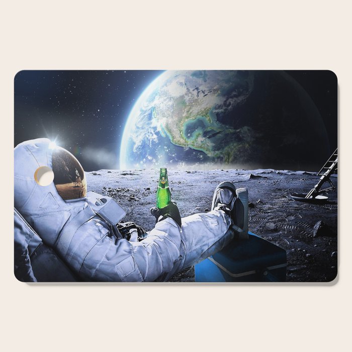 Astronaut on the Moon with beer Cutting Board Gallery Image 1