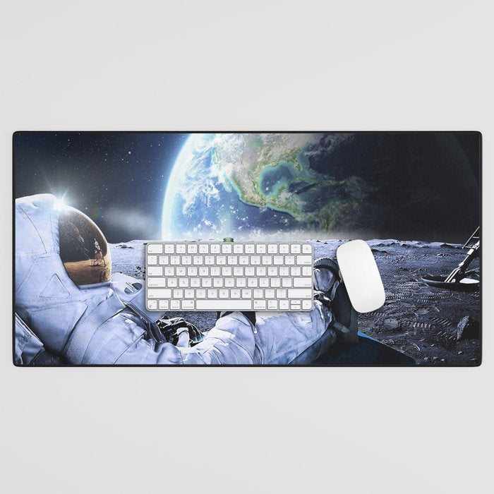 Astronaut on the Moon with beer Desk Mat Gallery Image 1