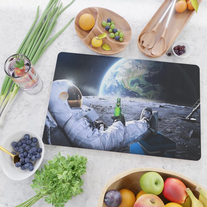 Astronaut on the Moon with beer Cutting Board Gallery Image 2