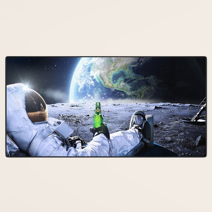 Astronaut on the Moon with beer Desk Mat Gallery Image 3