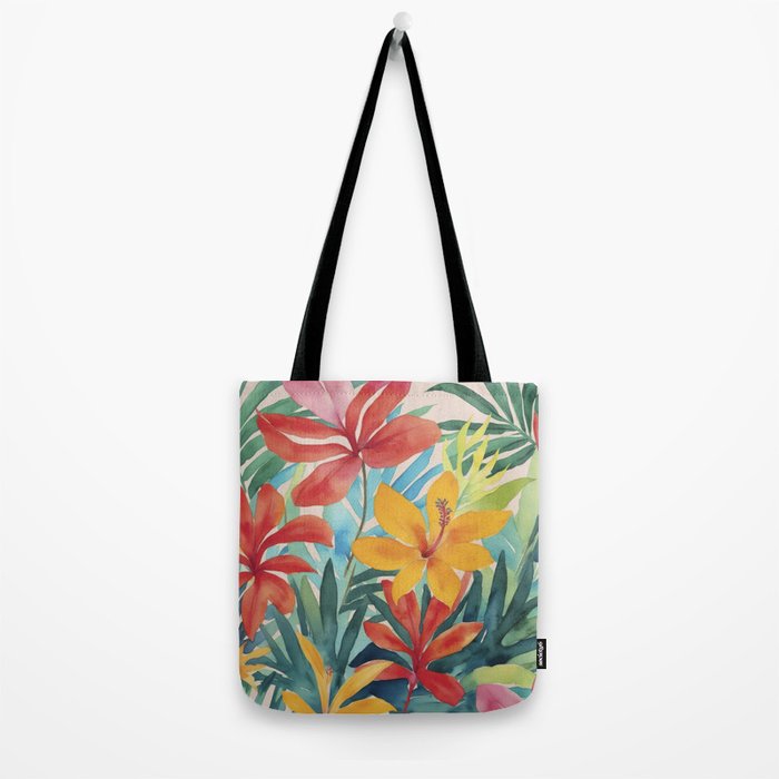 Modern Tropical Escape Vibrant Watercolor Flowers Tote Bag Gallery Image 2