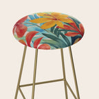 Modern Tropical Escape Vibrant Watercolor Flowers Stool Gallery Image 2