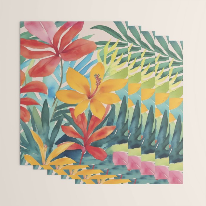Modern Tropical Escape Vibrant Watercolor Flowers Wrapping Paper Gallery Image 3