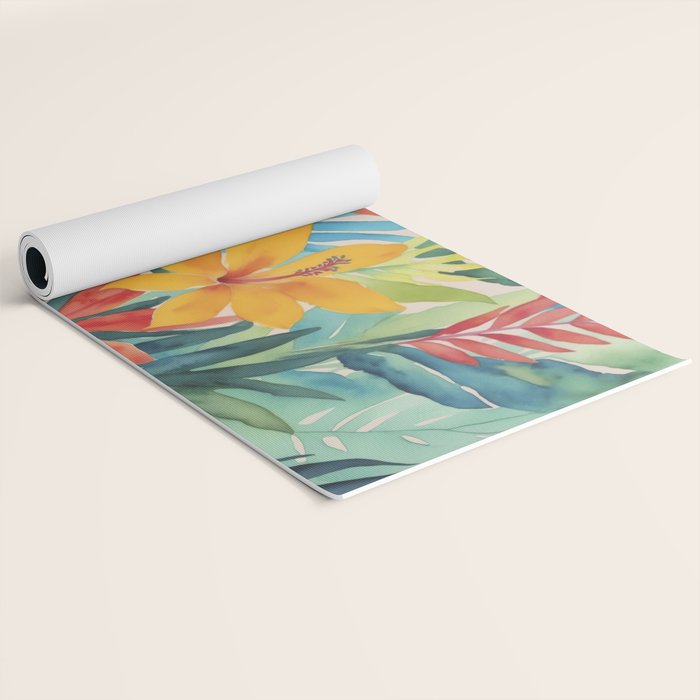 Modern Tropical Escape Vibrant Watercolor Flowers Yoga Mat Gallery Image 2