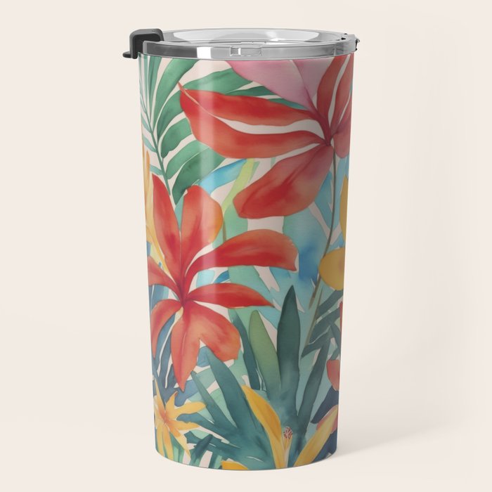 Modern Tropical Escape Vibrant Watercolor Flowers Travel Mug Gallery Image 3