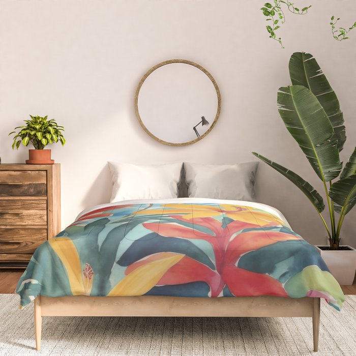 Modern Tropical Escape Vibrant Watercolor Flowers Comforter Gallery Image 3