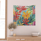 Modern Tropical Escape Vibrant Watercolor Flowers Wall Tapestry Gallery Image 2