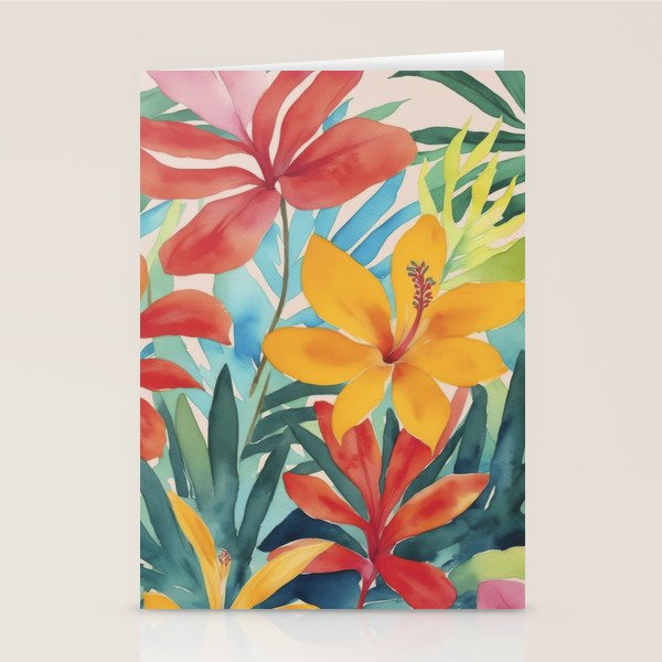 Modern Tropical Escape Vibrant Watercolor Flowers Stationery Card Gallery Image 1