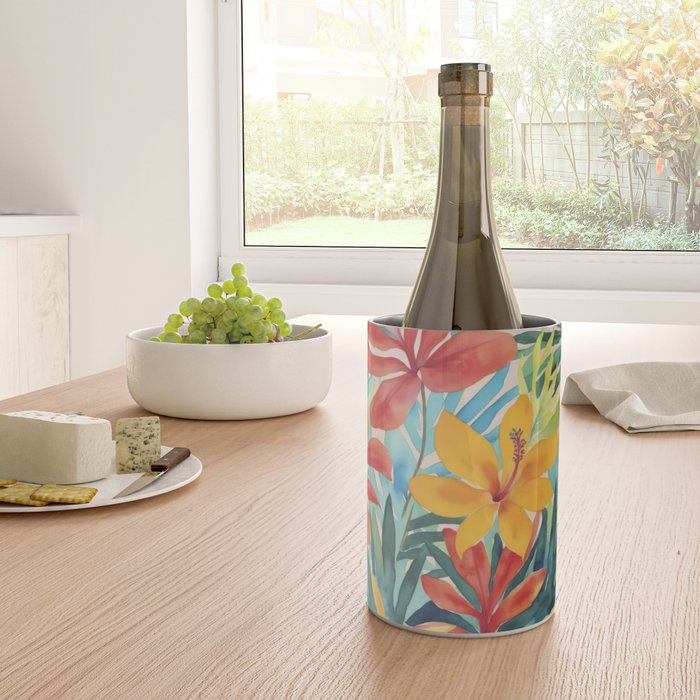 Modern Tropical Escape Vibrant Watercolor Flowers Wine Chiller Gallery Image 4
