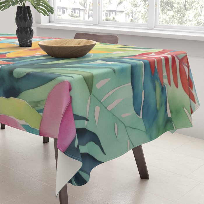 Modern Tropical Escape Vibrant Watercolor Flowers Tablecloth Gallery Image 3