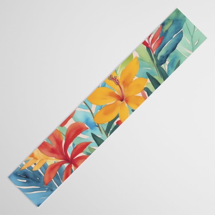 Modern Tropical Escape Vibrant Watercolor Flowers Table Runner Gallery Image 3