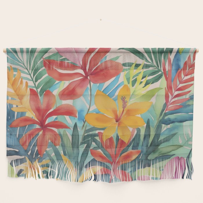 Modern Tropical Escape Vibrant Watercolor Flowers Wall Hanging Gallery Image 1
