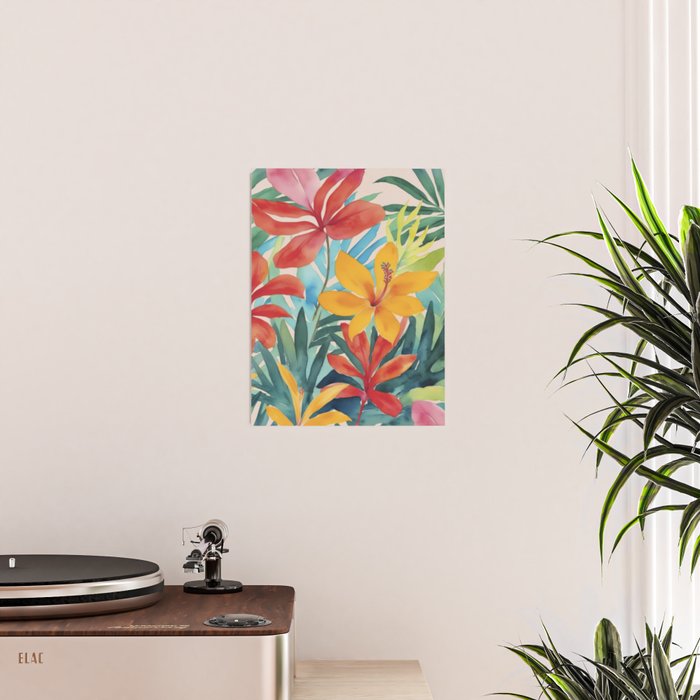 Modern Tropical Escape Vibrant Watercolor Flowers Poster Gallery Image 2