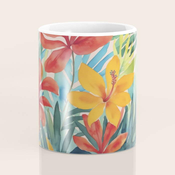 Modern Tropical Escape Vibrant Watercolor Flowers Coffee Mug Gallery Image 4