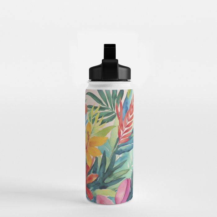 Modern Tropical Escape Vibrant Watercolor Flowers Water Bottle Gallery Image 2