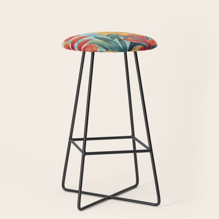 Modern Tropical Escape Vibrant Watercolor Flowers Stool Gallery Image 1