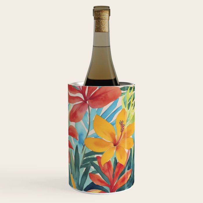 Modern Tropical Escape Vibrant Watercolor Flowers Wine Chiller Gallery Image 1
