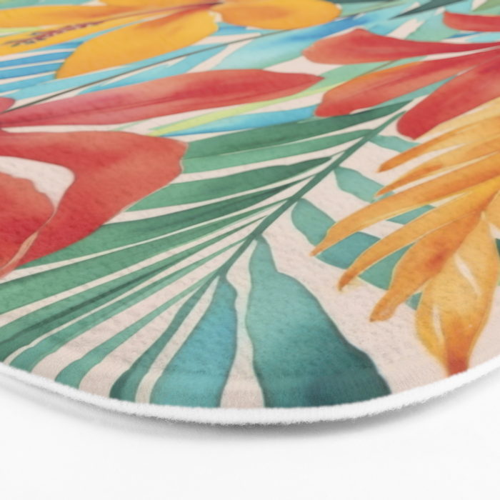Modern Tropical Escape Vibrant Watercolor Flowers Bath Mat Gallery Image 3