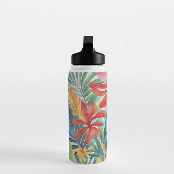 Modern Tropical Escape Vibrant Watercolor Flowers Water Bottle Gallery Image 3