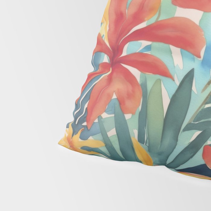 Modern Tropical Escape Vibrant Watercolor Flowers Pillow Sham Gallery Image 4
