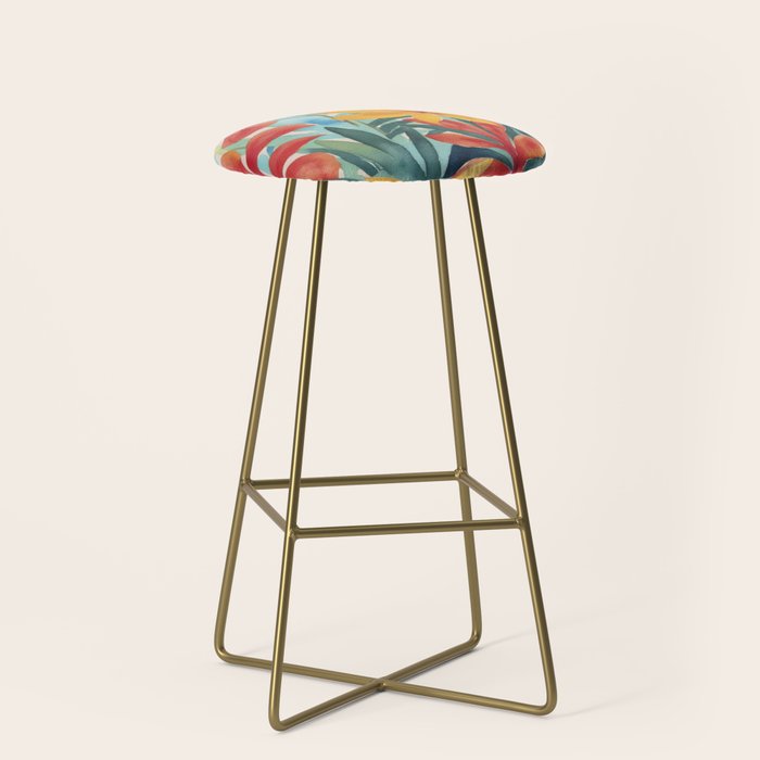 Modern Tropical Escape Vibrant Watercolor Flowers Stool Gallery Image 2