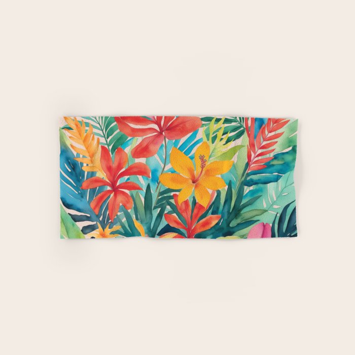 Modern Tropical Escape Vibrant Watercolor Flowers Bath Towel Gallery Image 1