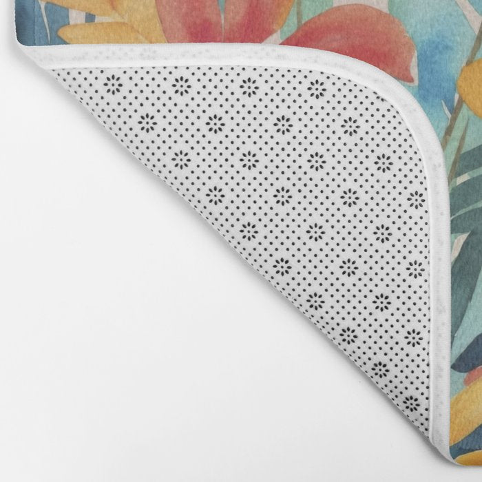 Modern Tropical Escape Vibrant Watercolor Flowers Bath Mat Gallery Image 2