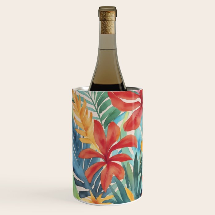 Modern Tropical Escape Vibrant Watercolor Flowers Wine Chiller Gallery Image 2