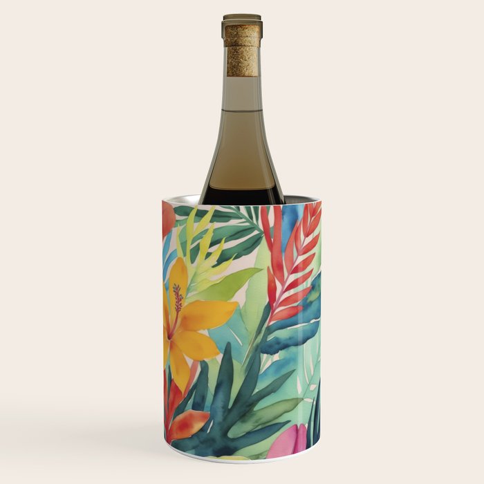 Modern Tropical Escape Vibrant Watercolor Flowers Wine Chiller Gallery Image 3