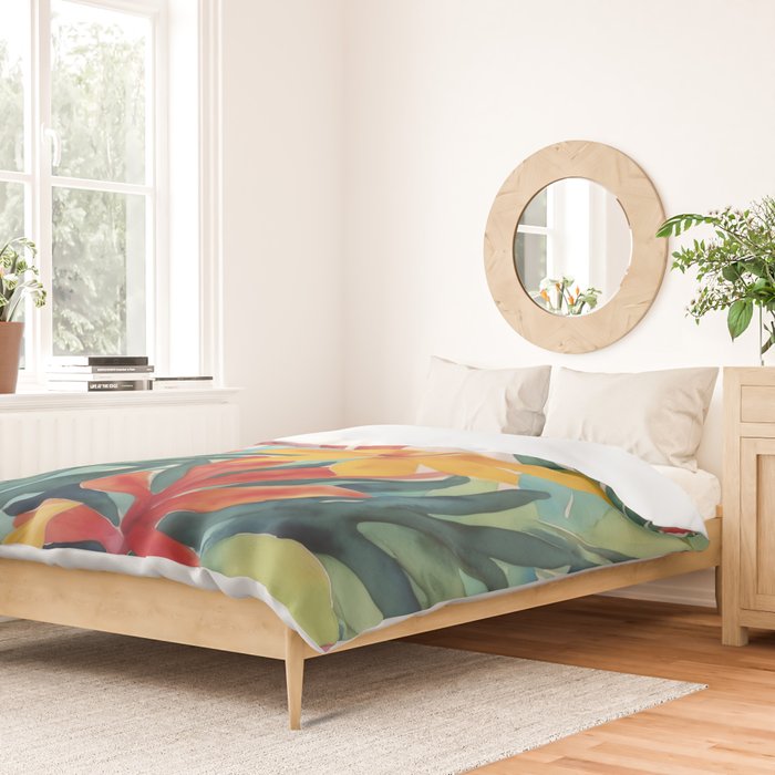 Modern Tropical Escape Vibrant Watercolor Flowers Duvet Cover Gallery Image 2