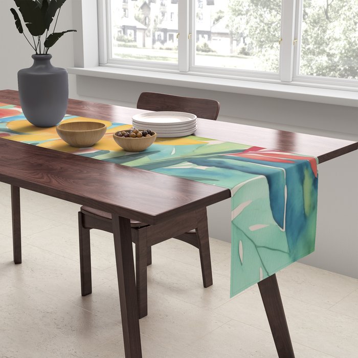 Modern Tropical Escape Vibrant Watercolor Flowers Table Runner Gallery Image 2