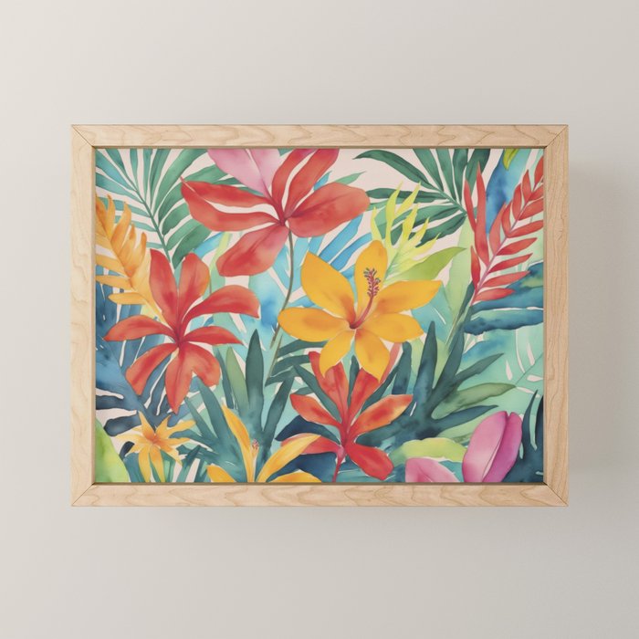 Modern Tropical Escape Vibrant Watercolor Flowers Mini Art Print Gallery Image 1