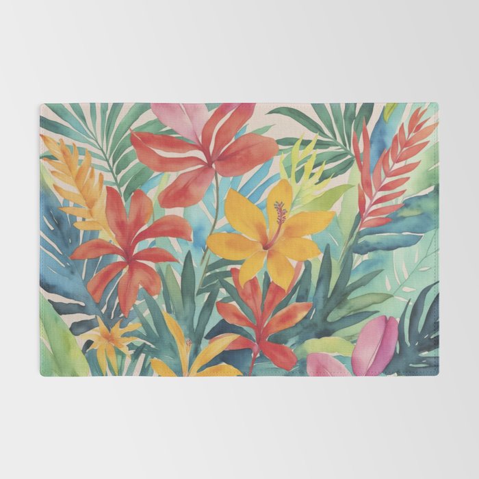 Modern Tropical Escape Vibrant Watercolor Flowers Rug Gallery Image 2