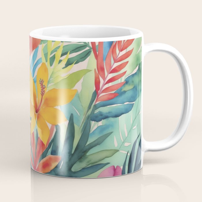 Modern Tropical Escape Vibrant Watercolor Flowers Coffee Mug Gallery Image 1