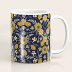 Navy Blue, Turquoise, Cream & Mustard Yellow Dark Floral Pattern Coffee Mug Gallery Image 1