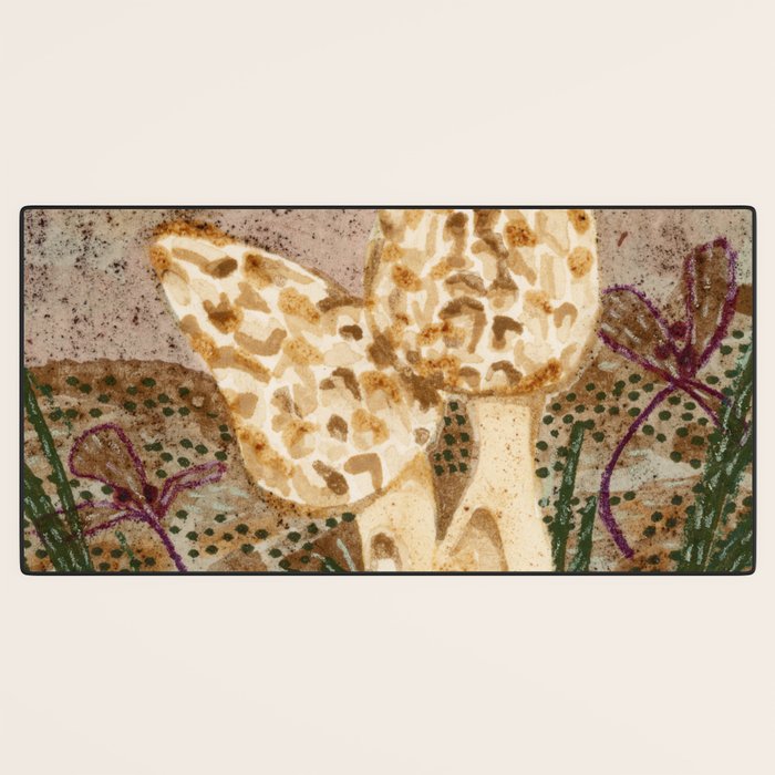 Little Morel Mushrooms in Warm Brown Desk Mat Gallery Image 3